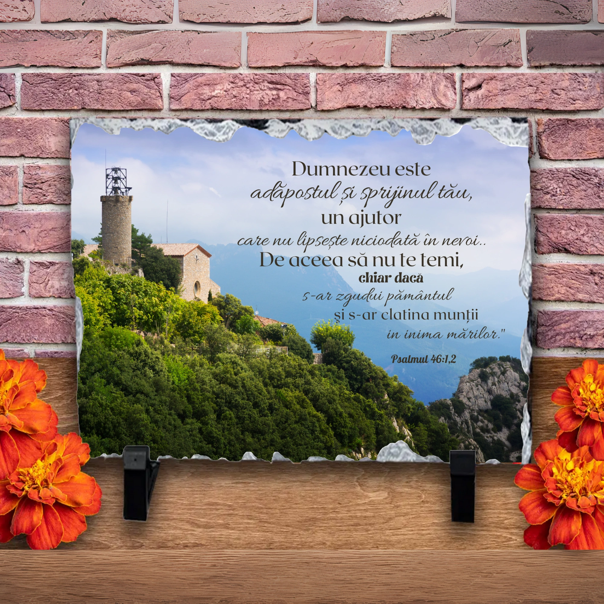 Placa ardezie, verset biblic - Psalmul 46:1,2